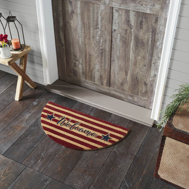 Patriotic Stripes Coir Welcome Rug Half Circle 16.5x33 VHC Brands